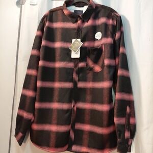 New NOMAD by Craft + Flow Men's Flannel Button Up Sherpa Lined Plaid Shirt  Pink